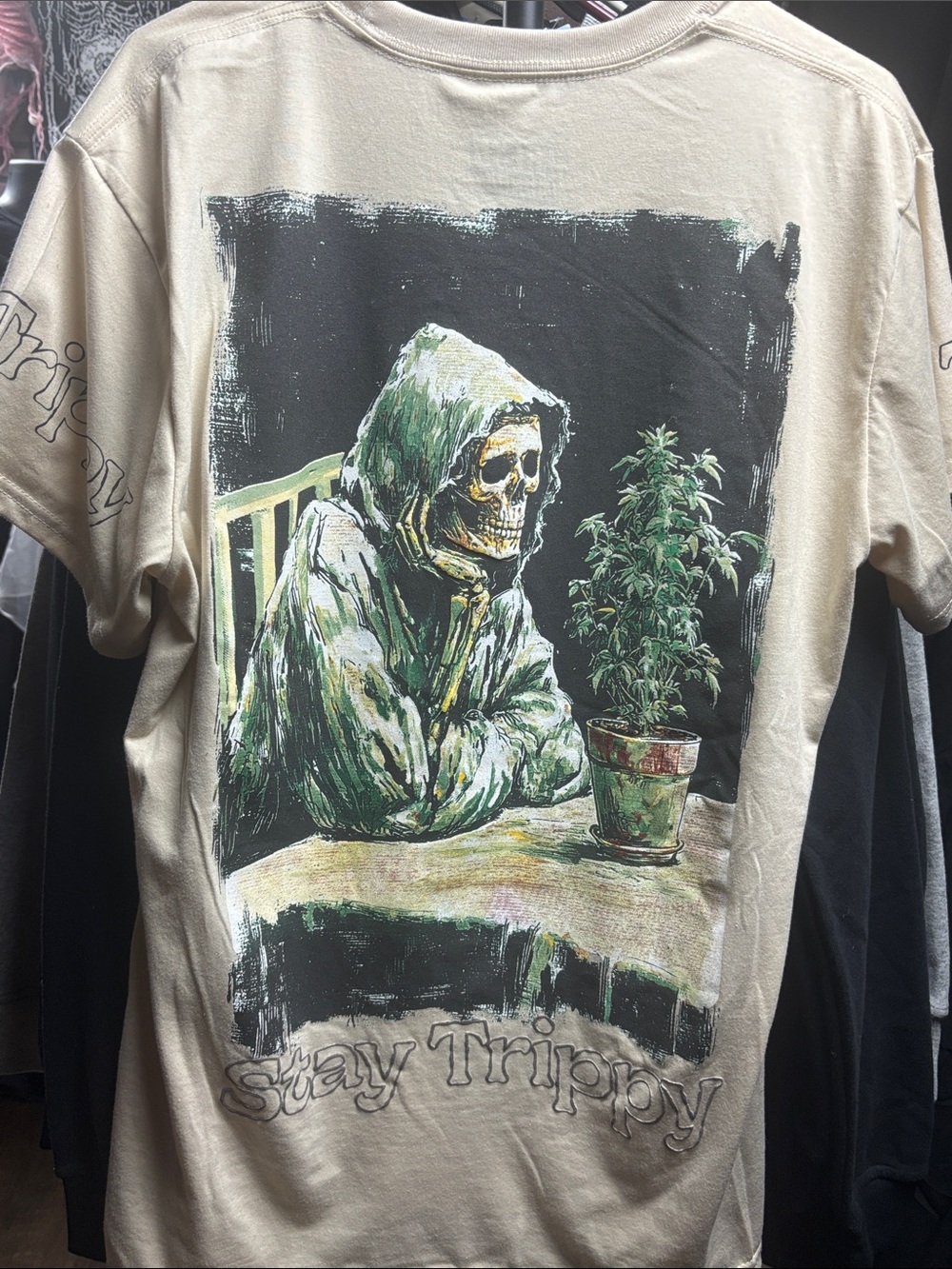 Wicked’s Before operation Sale: Stay Trippy Short Sleeve Graphic Tee - Beige